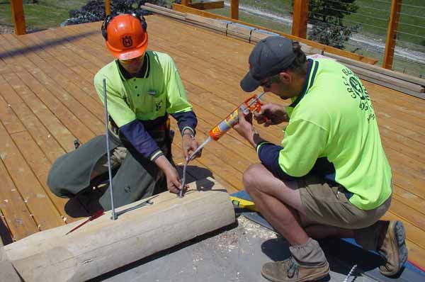 The finished result for the tie down points of the Sill Logs